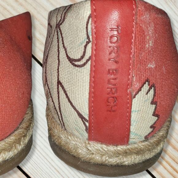 EUC Tory Burch Tropical Floral Print Coral/Sage/Cream Espadrille flats. Size 7. - Picture 4 of 13